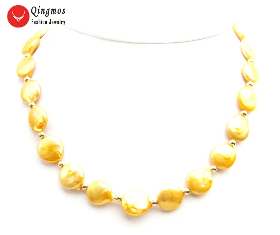 

Qingmos Trendy Natural Pearl Necklace for Women with 12mm Coin Orange Pearl Chokers Necklace Jewelry 17" Collares Femme nec6495