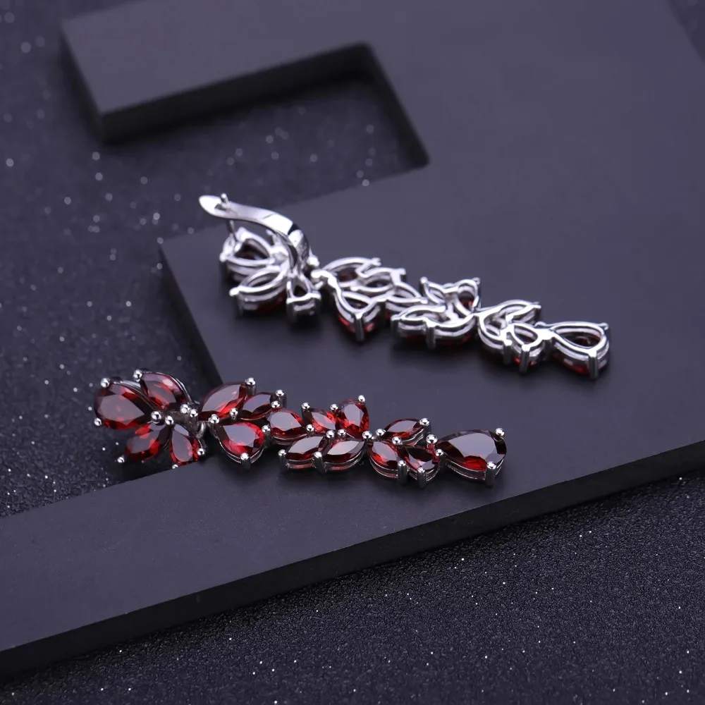 GEM'S BALLET 20.35Ct Natural Red Garnet Earrings 925 Sterling Sliver Leaves Branches Drop For Women Engagement Jewelry | Украшения и