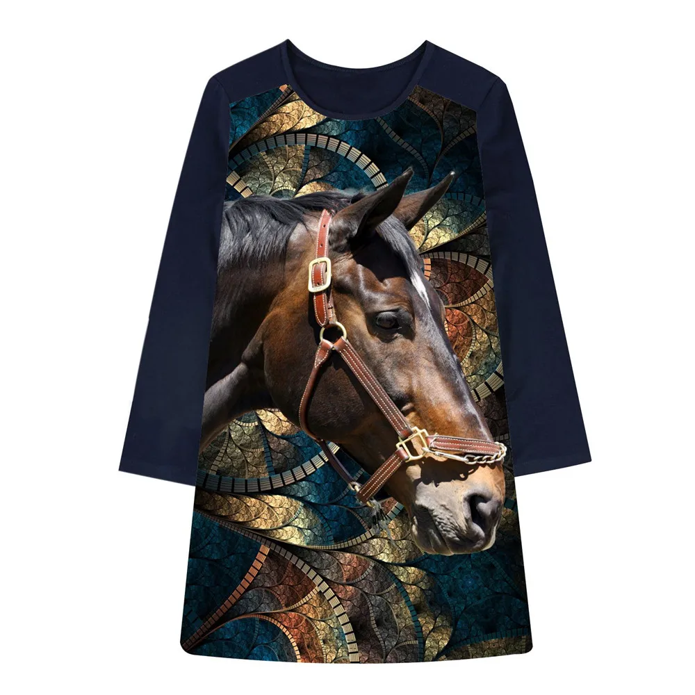 Girls Dress fashion Summer Brown horses Print Dresses for Party Kids 2-10Y dress kids | Детская одежда и обувь