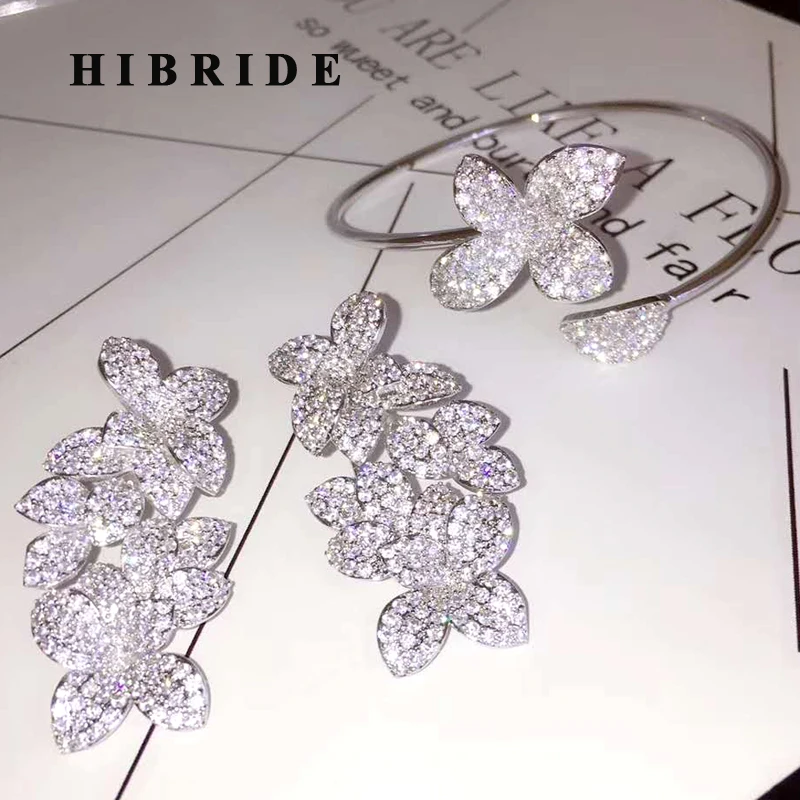Женский браслет hibrid Европейский с цветами микро фианитами открытые украшения и