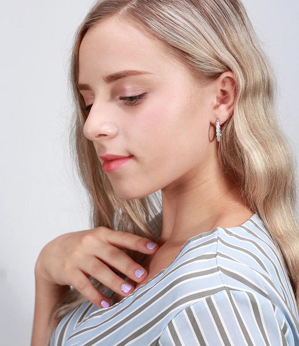 ORSA JEWELS Аутентичные 925 пробы серебряные серьги-кольца для женщин AAA кубический циркон круглые серьги модные ювелирные изделия подарок SE81