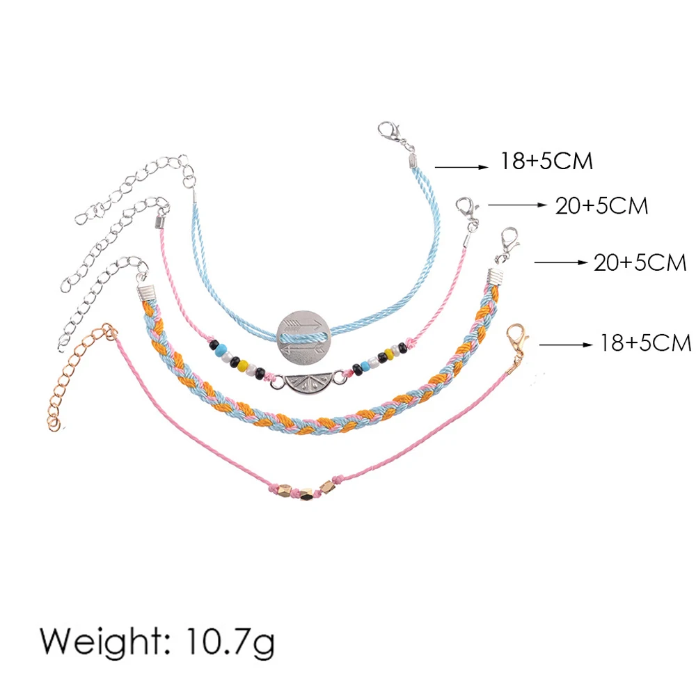 4 шт./компл. Женская мода стрелка арбуз бисером веревка плетеный браслет пляж