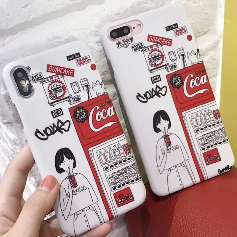 UVR мультфильм Cool Girl напитка водные наклейки живопись чехол Carcasa для iPhone 6 S 7 8 плюс X