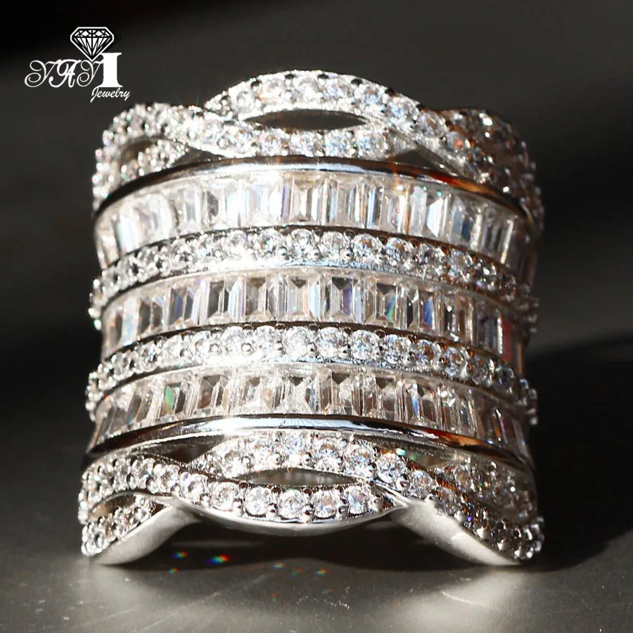 506- YaYI Jewelry Fashion Princess Cut 300pcs+ AAAAA White Zircon Silver Color Engagement Wedding Party Woman Girl Gift Rings | Украшения и