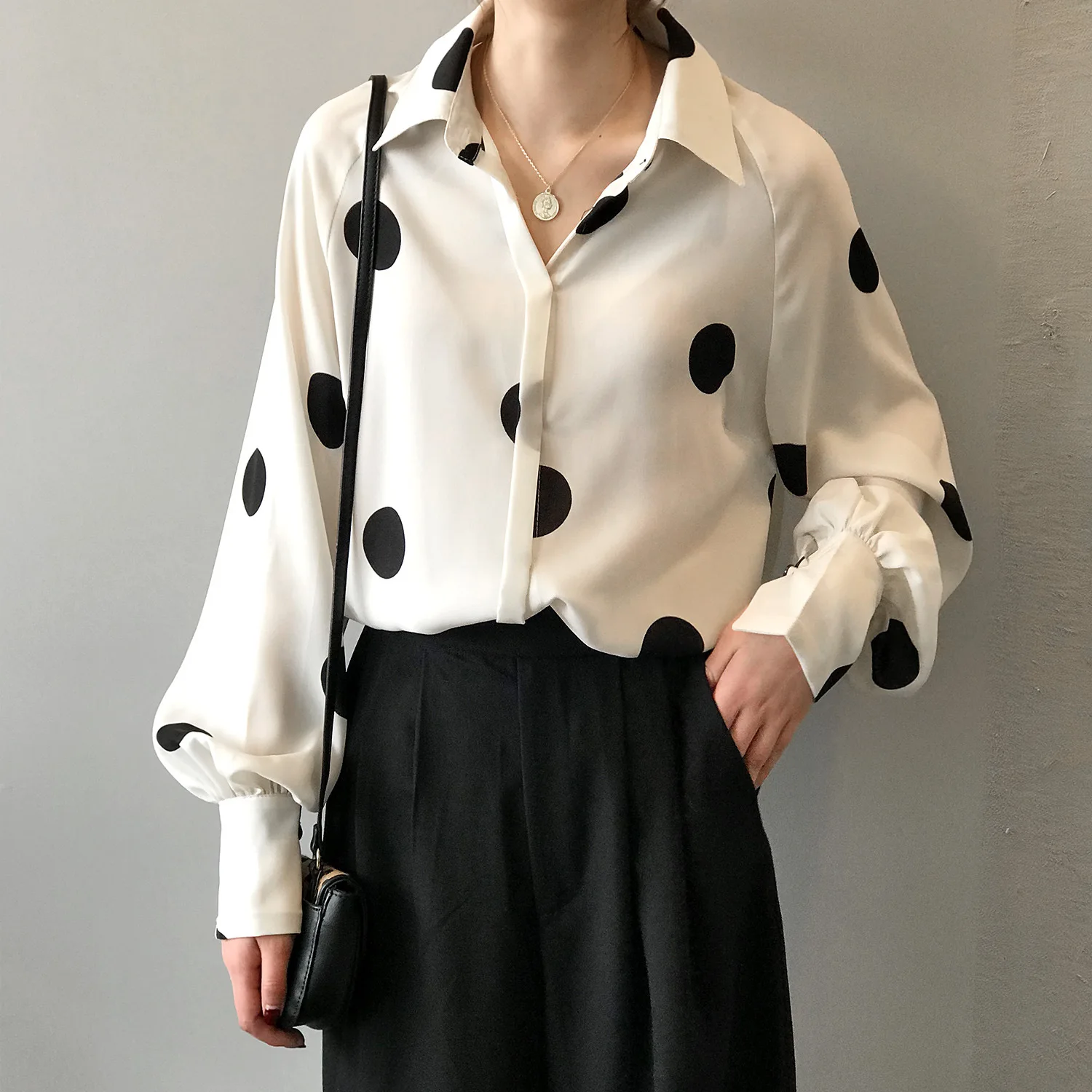 Women Blouse 2019 Spring Casual Long Lantern Sleeve Women Tops And Blouses Dots Print Chiffon Shirts Blusas Roupa Feminina Tops