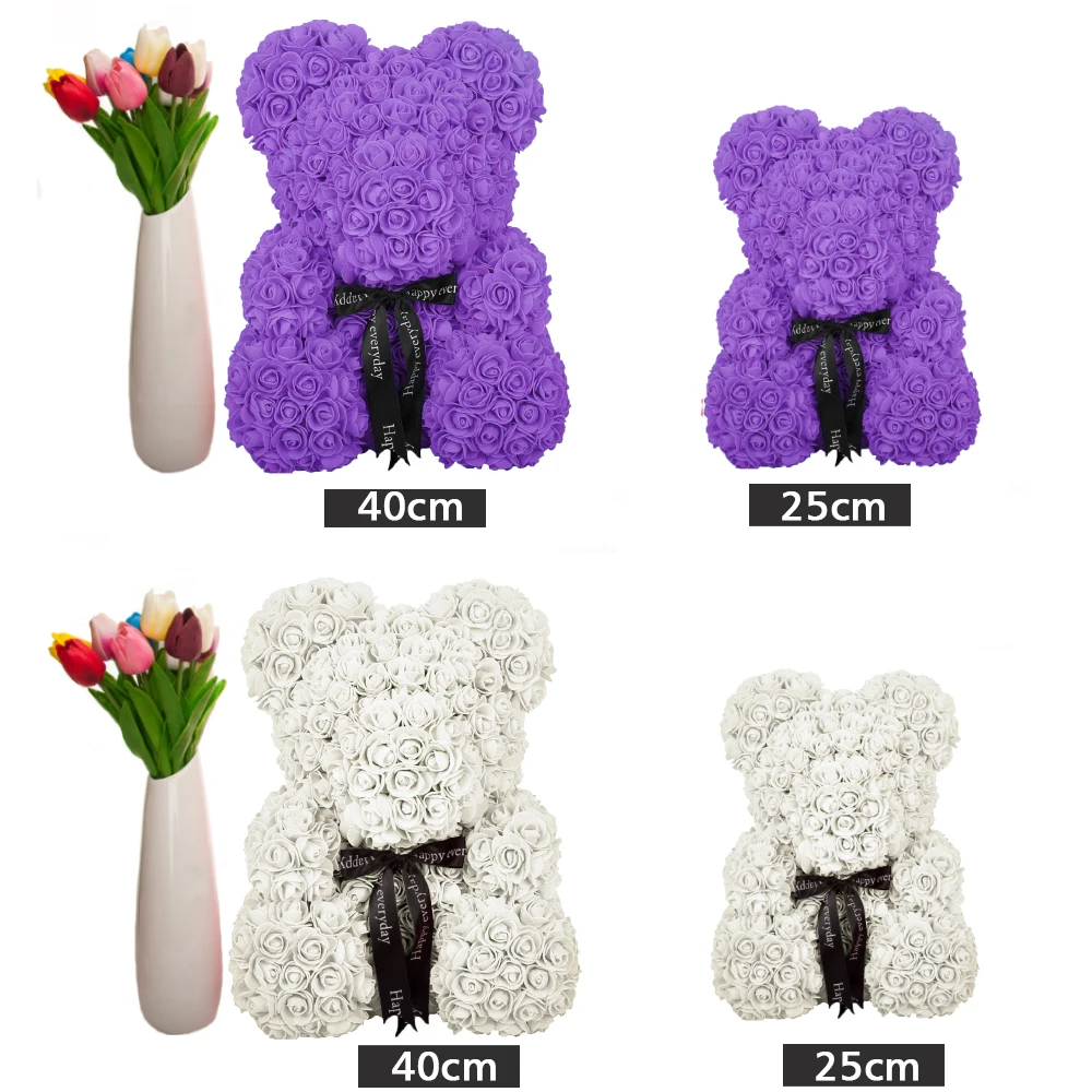 Искусственные цветы роза медведь пластиковый пенопласт белый фиолетовый