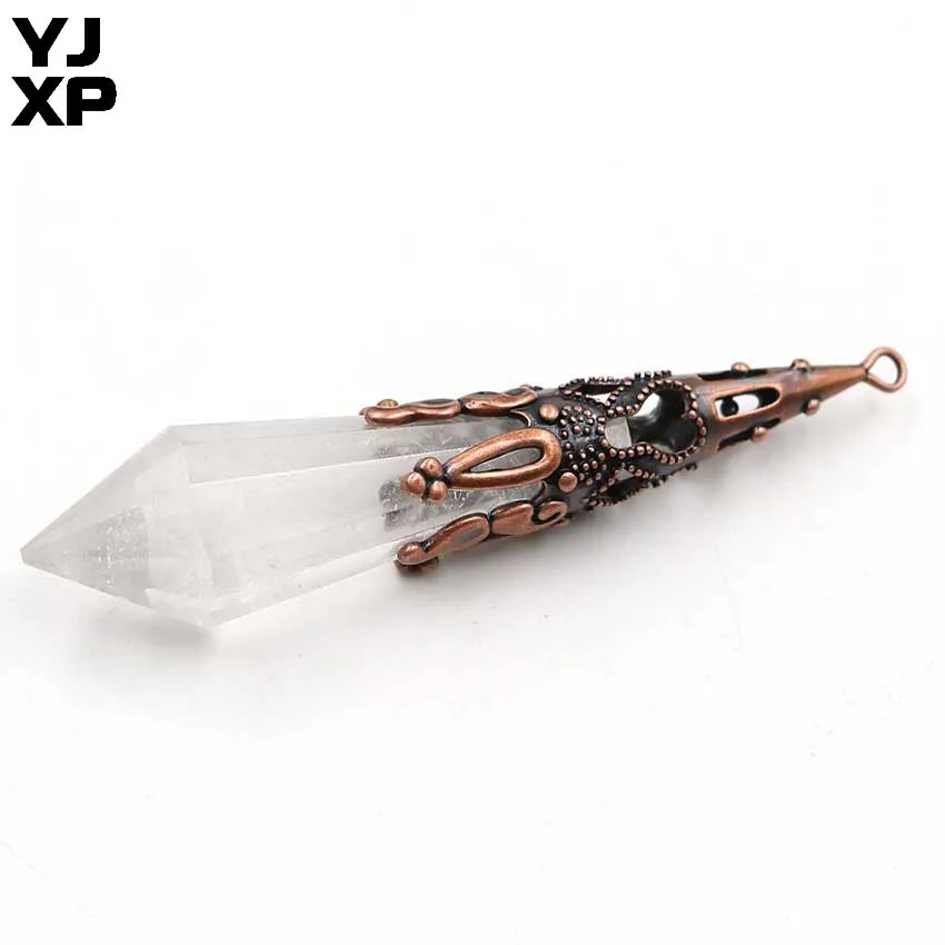 YJXP Hexagon Prism Point Pendant Chain Necklaces for Women Men Vintage Red Copper Natural Amethysts Crystal Stone Charms Jewelry | Украшения