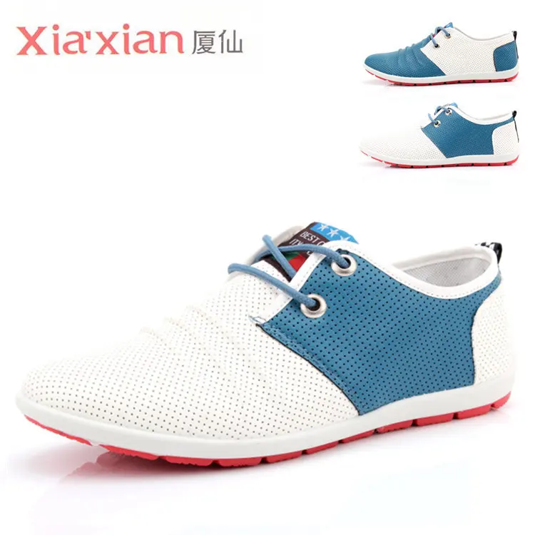 White male summer casual leather Men breathable shoes trend plus size commercial single 2014 | Обувь