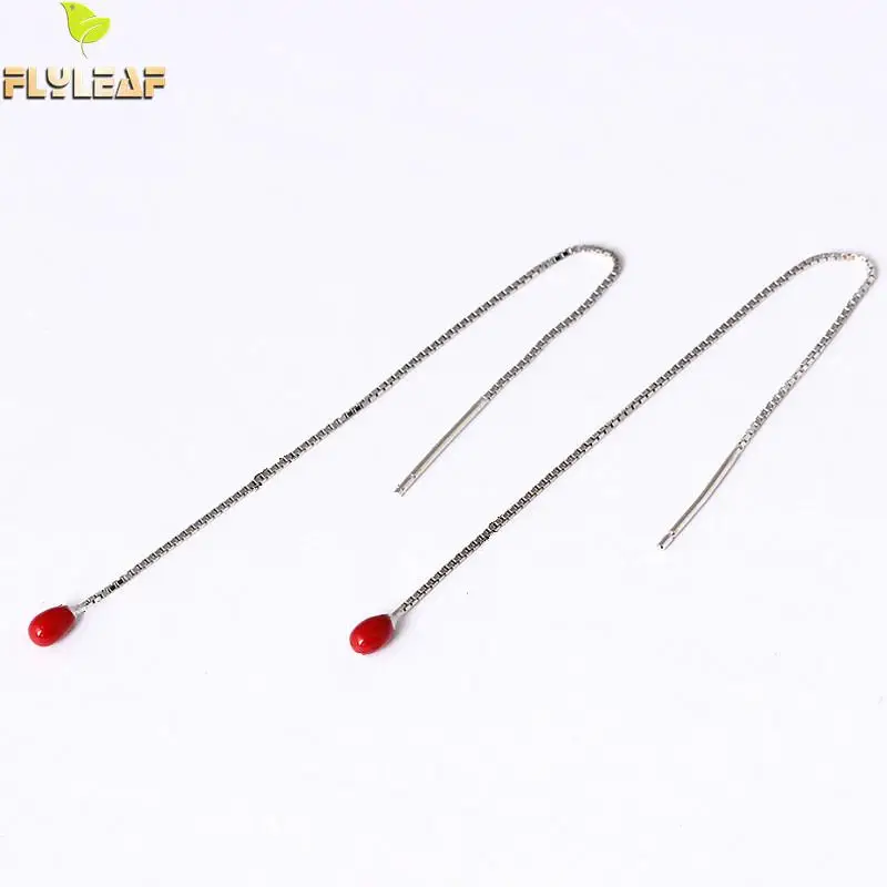 

Flyleaf 100% 925 Sterling Silver Red Drop Glaze Matches Long Tassel Drop Earrings For Women Fashion Lady Jewelry