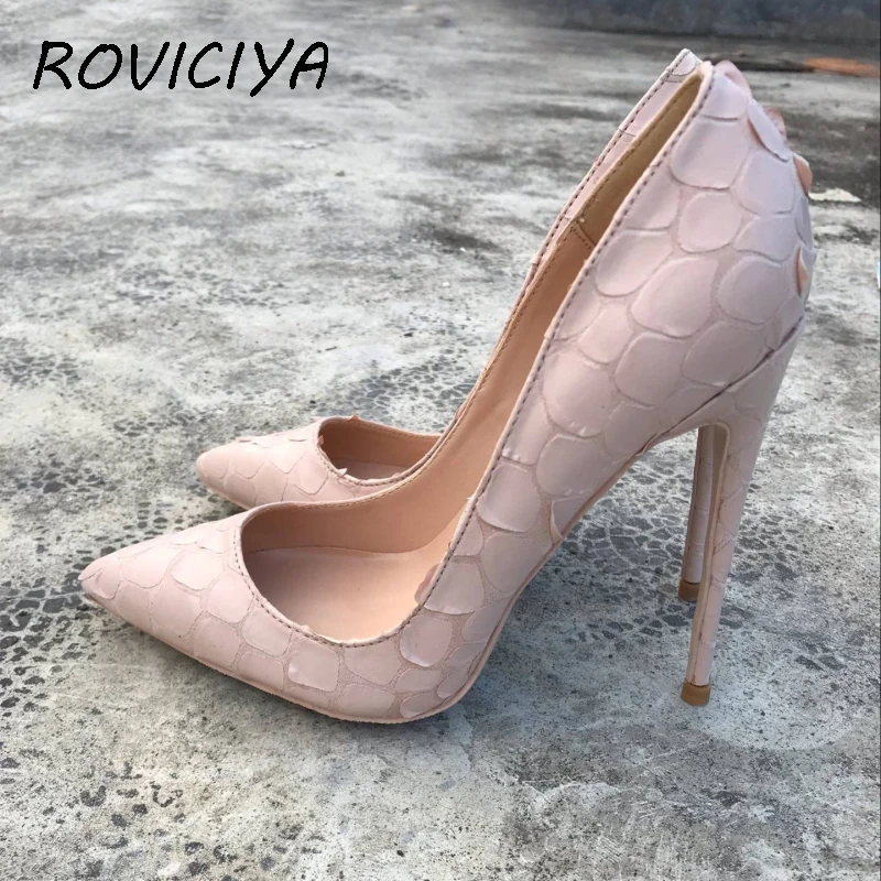 

Wedding Shoes Bride Sexy Womens Black High Heel Shoes Pointed Toe Apricot Party 12cm Stiletto Heels plus size YG025 ROVICIYA