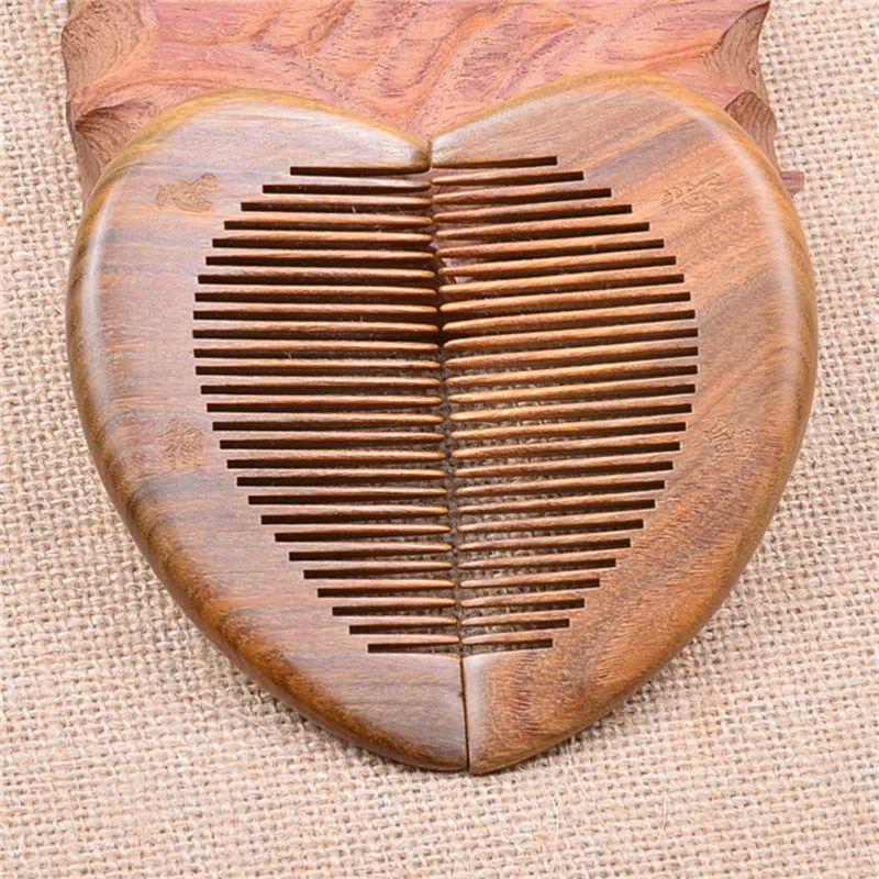 

2pcs Heart-shaped Natural Green Sandalwood Head Massage Hair Comb Pain Relief Massager Brush Haircomb Best Gift for Lover