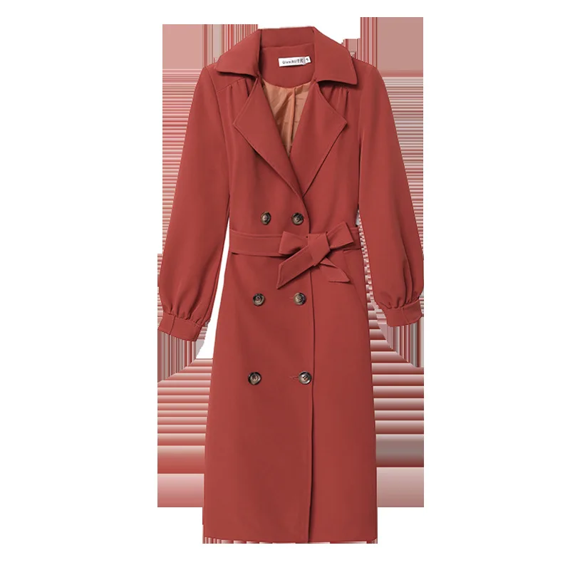 Длинный офисный Тренч большого размера женский весенний тонкий двубортный в