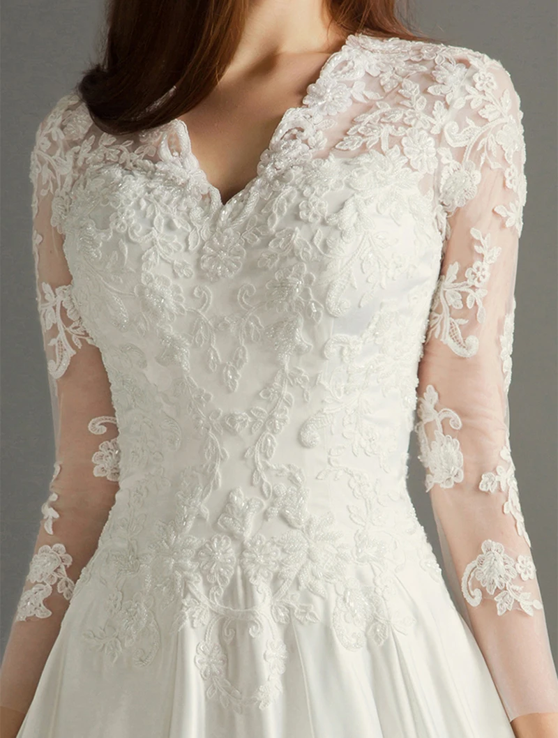 Роскошное атласное кружевное платье с v-образным вырезом и бисером Vestido De Novia