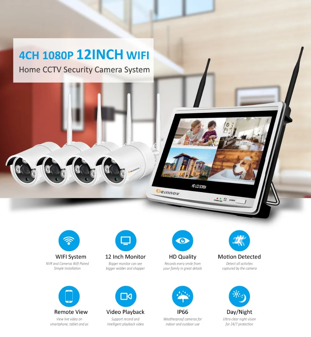 Einnov 4CH 1080 P проектор для домашнего Беспроводной безопасности Камера Системы