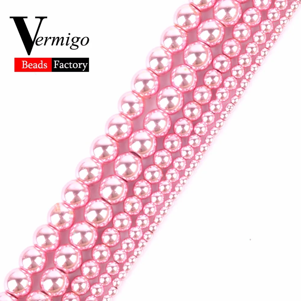

Wholesale New Hematite Beads Natural Stone Rose Pink Round Loose Beads For Needlework Jewelry Making 2 3 4 6 8 10mm Diy 15"