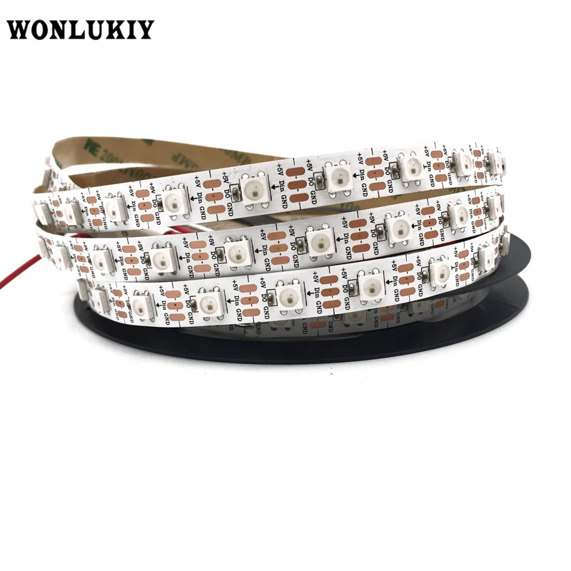 Wonlukiy WS2812B синхро-адаптер длиной 1 м/2 м/3 М/4 м/5 м 30/60/144 светодиодов/m Smart Led пикселей в полоску черный/белый печатных плат WS2812 IC IP30/IP65/IP67 SMD5050 цветная(RGB) DC5V