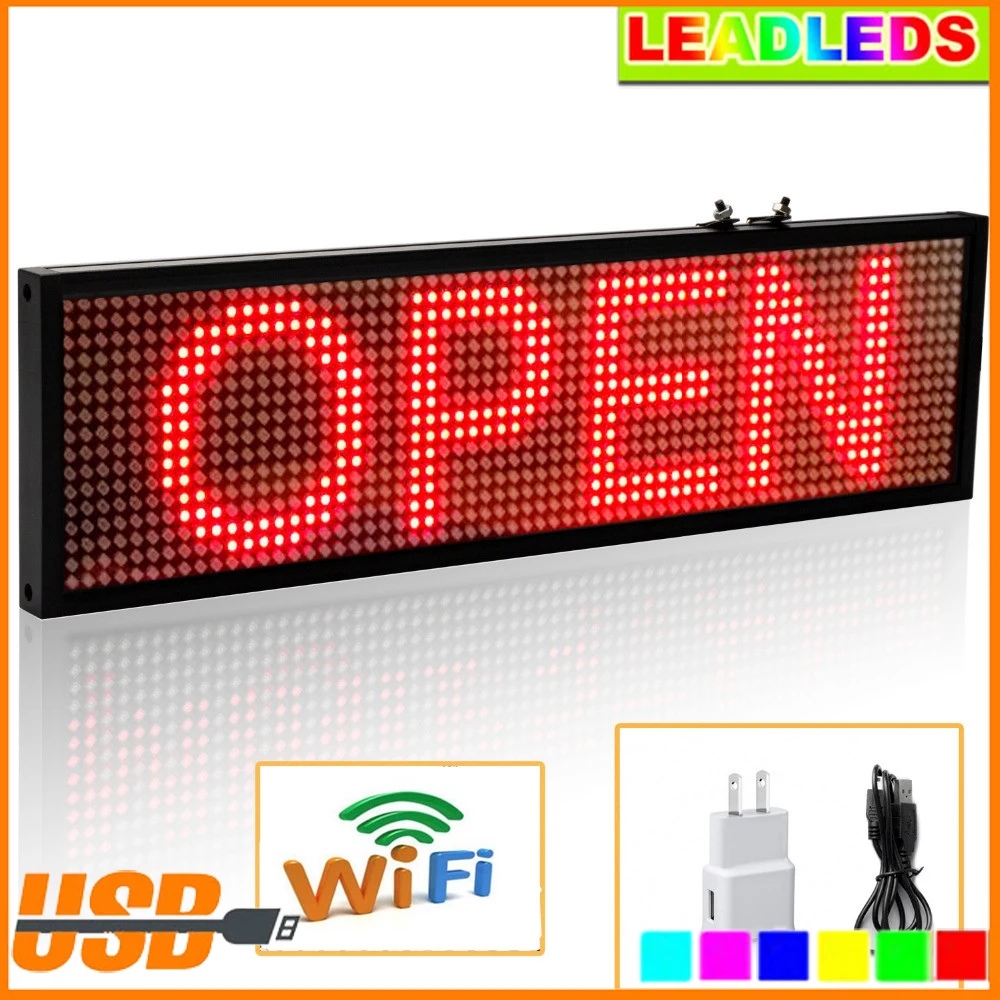 34cm P5 Smd Red WiFi LED sign indoor Storefront Open Sign Programmable Scrolling Display Board- Multilingual function Tools