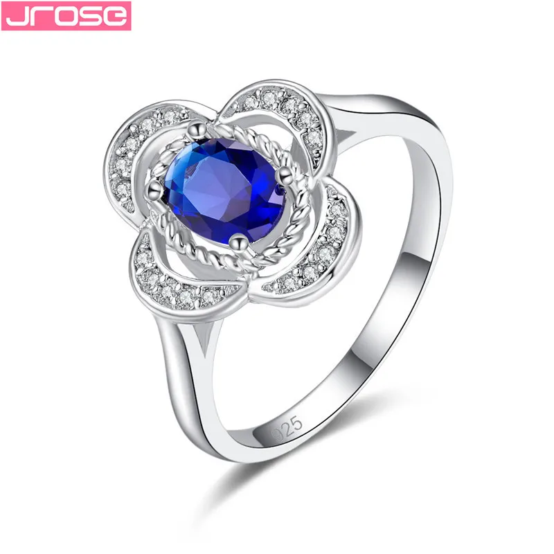 JROSE Blue Cubic Zircon White Crystal Rings For Women Charms Flower Jewelry Exquisite Bijoux Fashion bague femme argent 925 | Украшения и