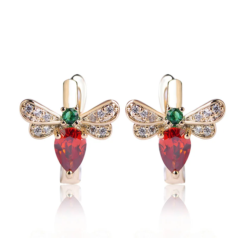 Blucome милые красные стразы гвоздики пчелка серьги для женщин и девочек подарочные
