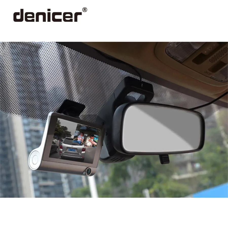 Новые 3 камеры Видеорегистраторы для автомобилей 4 дюйма IPS Dash Cam трехкомпонентный