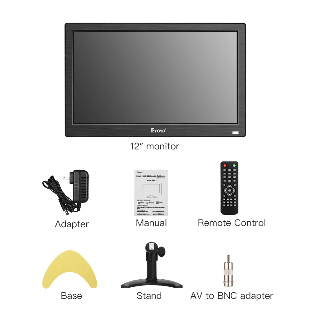 Eyoyo 12 inch EM12T 1920x1080 IPS LCD Screen Display HDMI TV Monitor Portable HDMI/VGA/AV Input Remote Control computer monitor