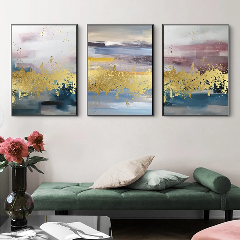 Nordic Golden Abstract Wall Art Canvas Poster and Print Painting Landscape Decorative Modren for Living Room | Дом и сад