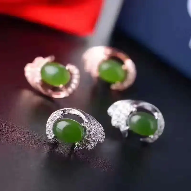 

Fashion natural green jasper stud earrings Natural gem stone earrings Wings Lucky 925 silver female earrings party gift jewelry