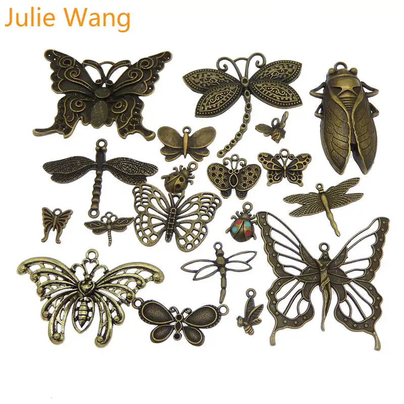 Julie Wang 10 шт. случайно смешанные бабочки Стрекоза шармы сплав насекомое Античный