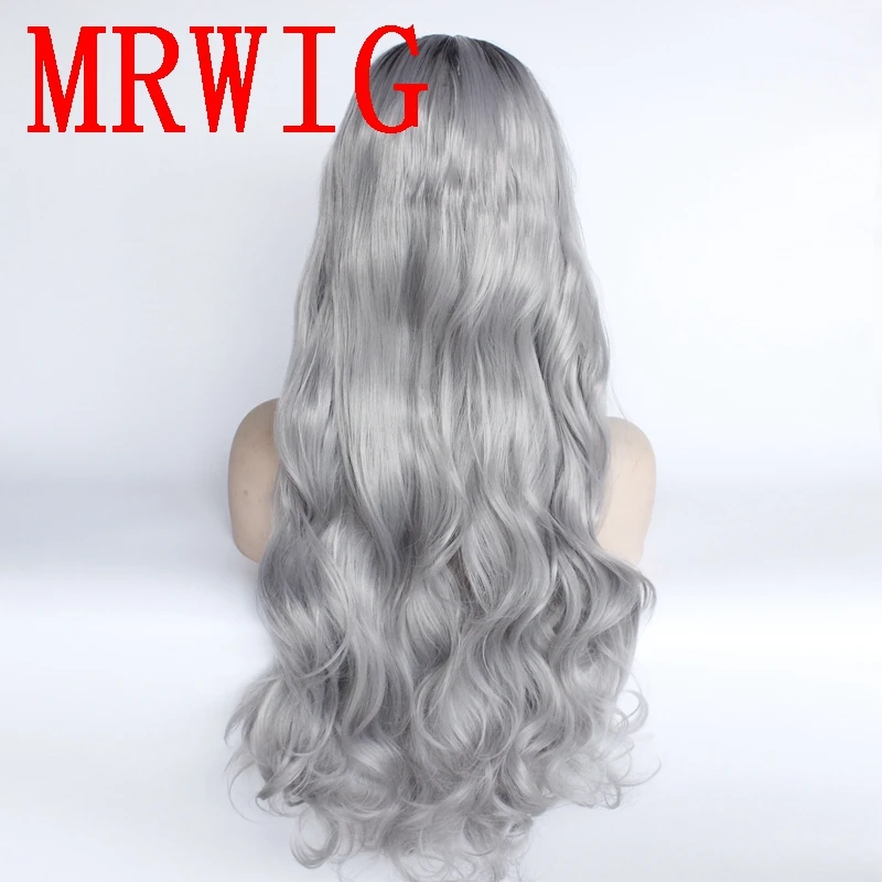 MRWIG Длинные Волнистые Черный ombre серый синтетический синтетические волосы на
