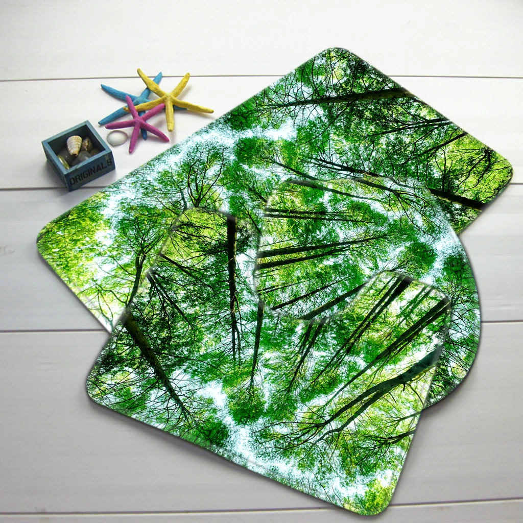 Набор ковриков для ванной 3 шт. коврик с зелеными лесами и рисунком дерева