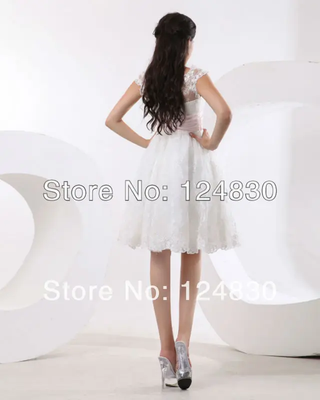 cheap Unique Best-selling Gorgeous Knee-Length Lace V-neck Cap Sleeve Satin Short bridal gown | Свадьбы и торжества