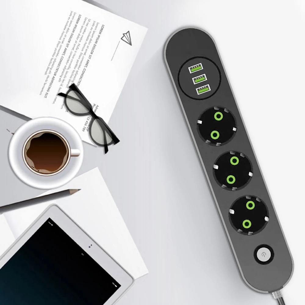 Highever USB Мощность розеток штепсельная вилка европейского стандарта 3 розетки
