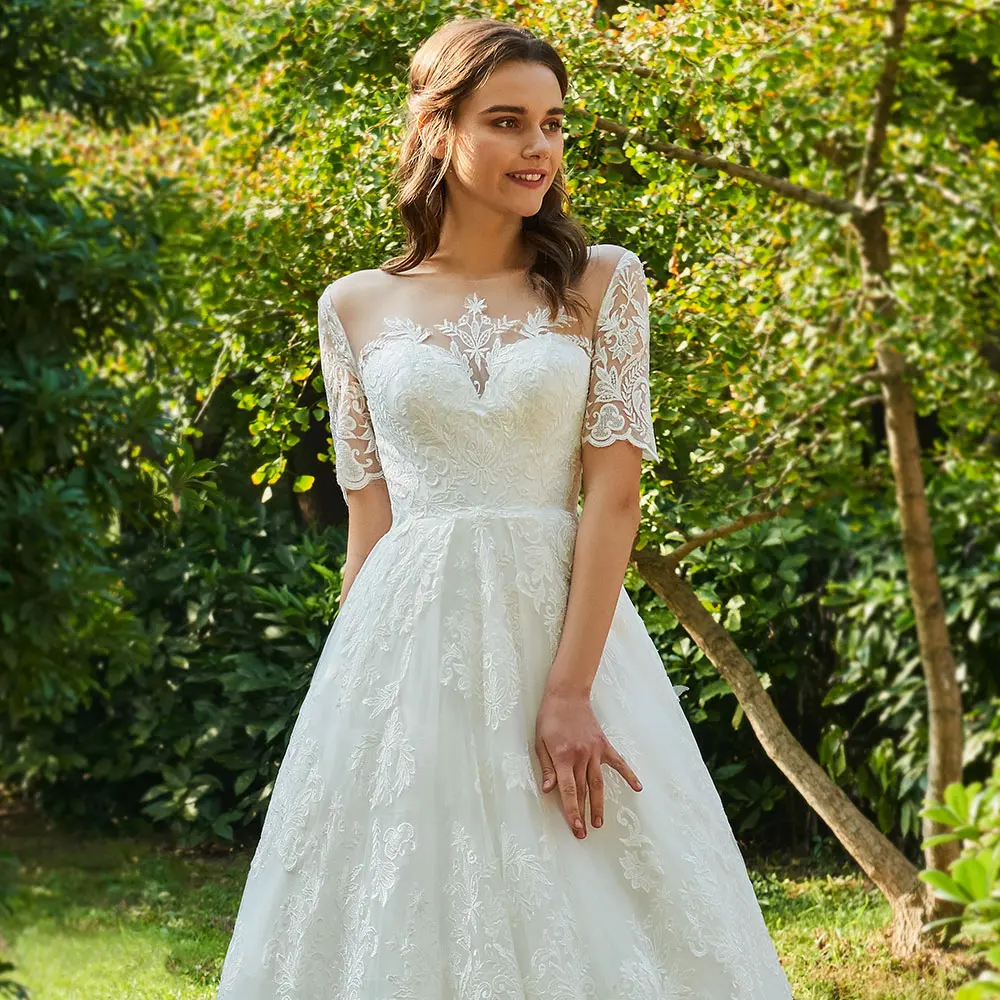 Dressv свадебное платье цвета слоновой кости с круглым вырезом Короткое Элегантное