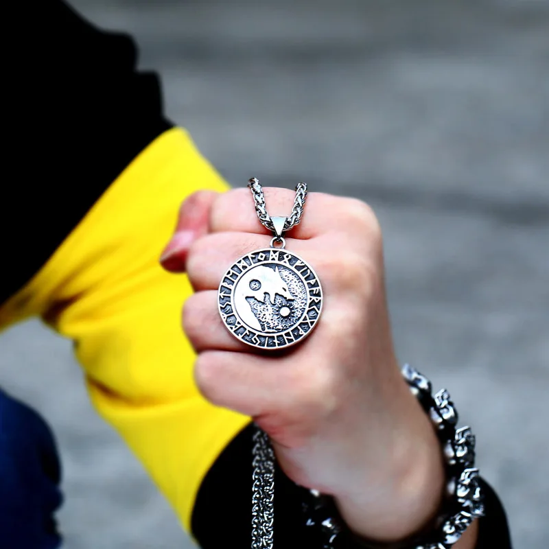 Beier stainless Viking Nordic Amulet Large Chain Men Norse Vikings Runes Wolf Pendant Necklace fashion jewelry BP8-326 | Украшения и