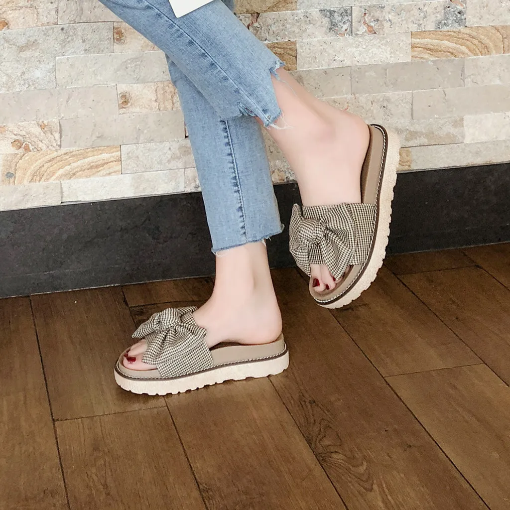 Женские босоножки на плоской подошве SAGACE летние пляжные шлепанцы с бантиком для