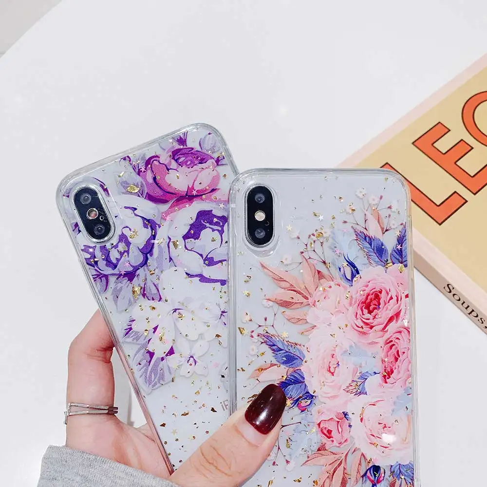 Чехол для iPhone XS Max XR с блестящими цветами из фольги женщин и девочек чехлы X 8 7 6 6S Plus