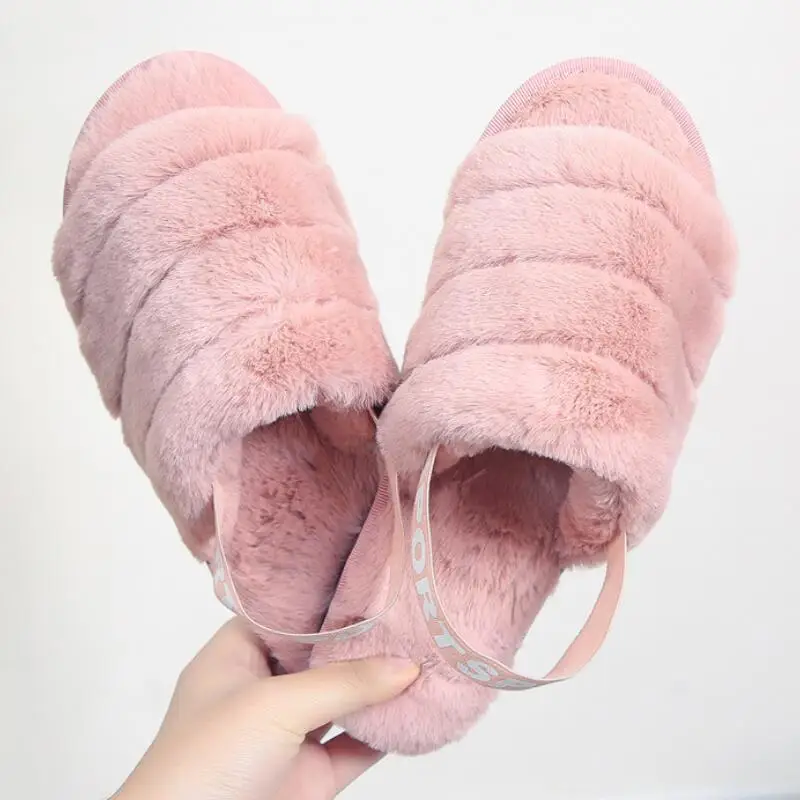 Pink Пушистые тапочки; женская зимняя обувь; меховые шлепанцы; домашние тапочки; домашняя обувь; женские сандалии на плоской подошве; Pantoffels Dames zapatos mujer - Цвет: Pink