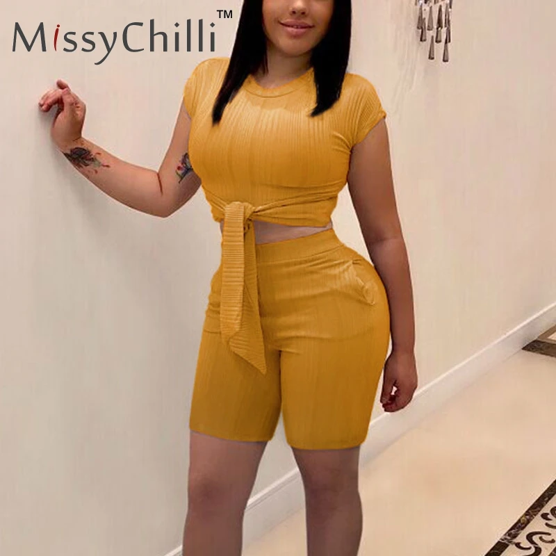 Женский трикотажный костюм MissyChilli черный короткий комбинезон на шнуровке летний