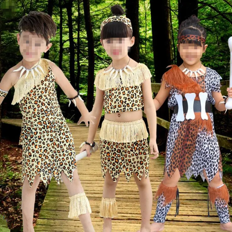 

Children Boy Girl Savage Cosplay Performance Wild Man Costumes Masquerade Party Costume Halloween Christmas