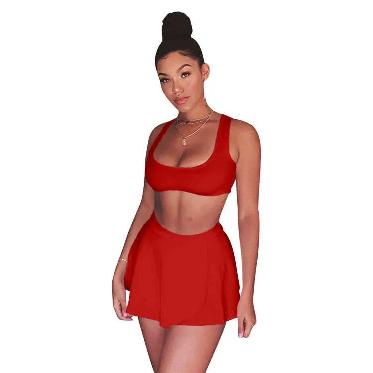 Повседневный стиль женские мини юбки костюм модный откровенный из двух частей