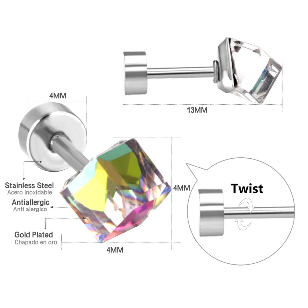 LUXUKISSKIDS Colorful Cubic Zirconia Studs Earrings With Clearly Crystal Discoloration Wholesale Twist Pack 12pairs Sale Brincos