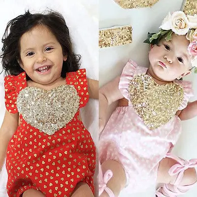 Наряд с блестками и сердечками для новорожденных маленьких девочек хлопковый