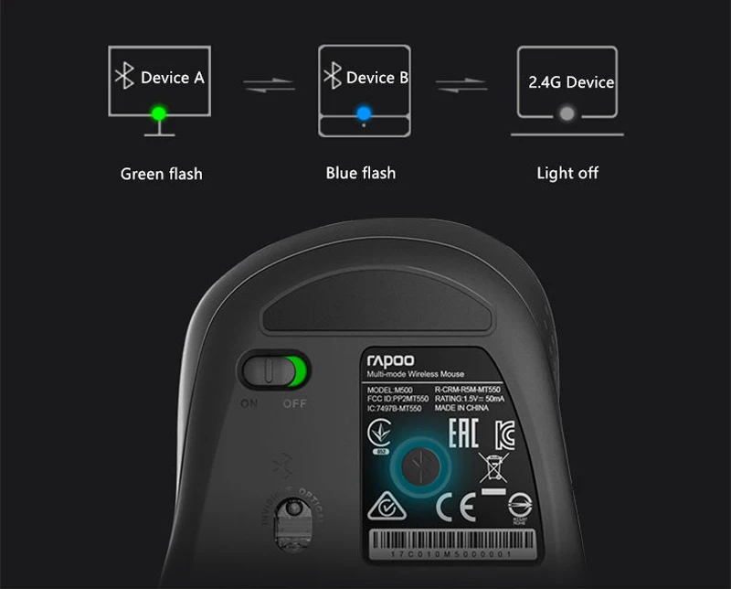 Rapoo M500 Silent Multi-mode Беспроводной Мышь переключаться между Bluetooth и 2,4 г подключения 3 устройства 1600 Точек на дюйм мыши для компьютера/телефон