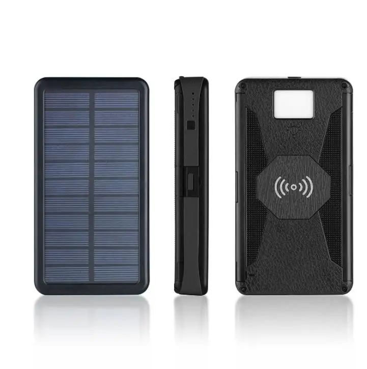 1 solar panel Black 20000mAh Solar Power Bank Qi Wireless Charger Solar Charger 2 USB Ports LED Light External Battery Power Bank For iPhone Xiaomi - Цвет: 1 solar panel Black