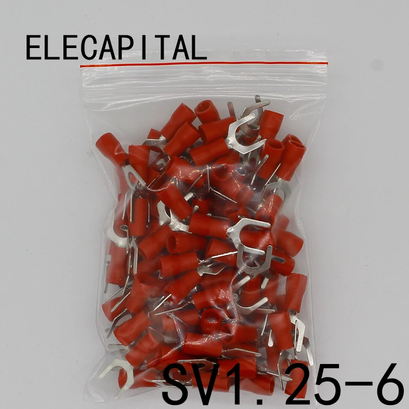 

SV1.25-6 Red Terminal Cold pressed terminals Cable Wire Connector 100PCS/Pack spade crimp spade terminal connector SV1-6 SV