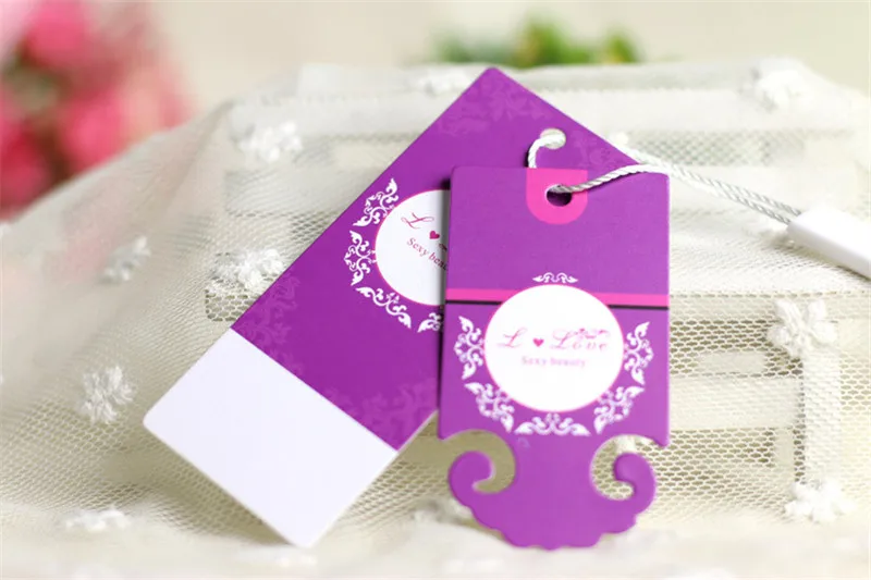 

China jeans printed hang tags design plastic string, garment hang tags VK258