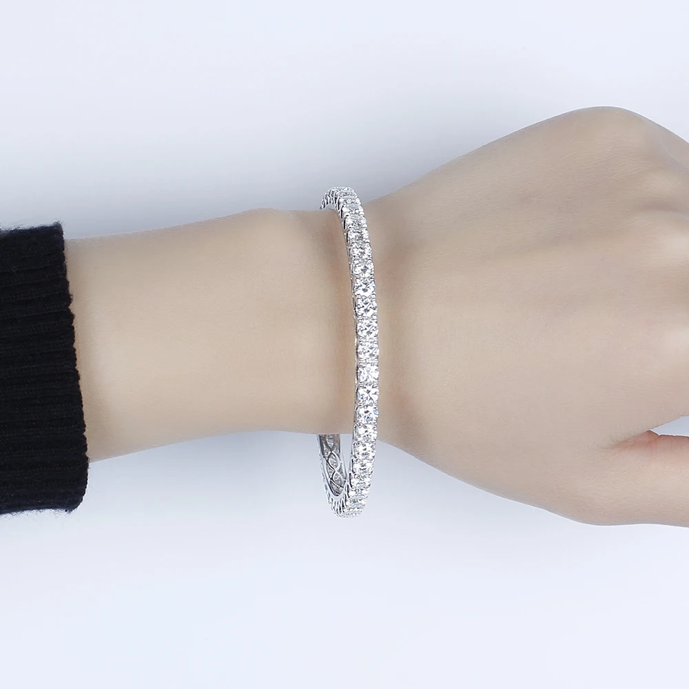DovEggs твердый 10 к белое золото 4 мм Цвет GH сердца, стрелы Муассанит браслет для женщин Элегантный Дамы браслет свадебный подарок
