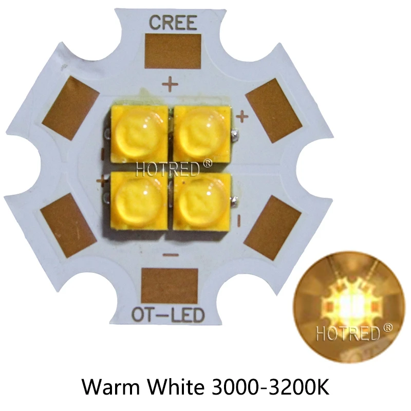 20 Вт Cree XTE XT-E 4 светодиода 4 чип светодиодный излучатель светильник 3 в 6 в 12 В Холодный белый Теплый Нейтральный белый королевский Blue450nm на 20 мм медной печатной плате