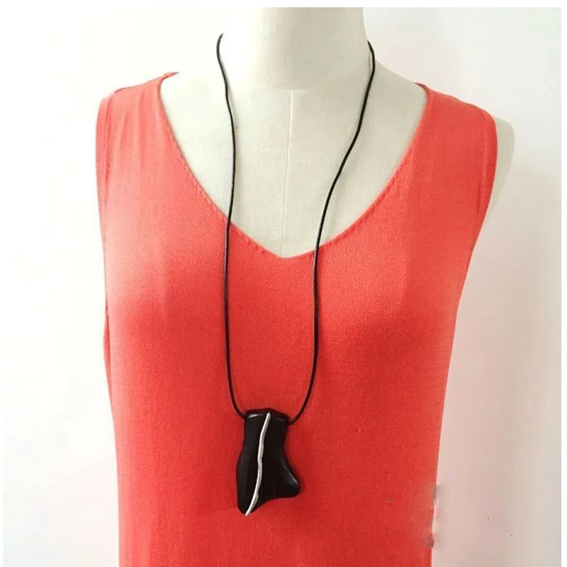 Ethnic Ebony Wooden Pendant Necklace Black Leather Minimalist Wood For Women Vintage Natural Jewelry | Украшения и аксессуары