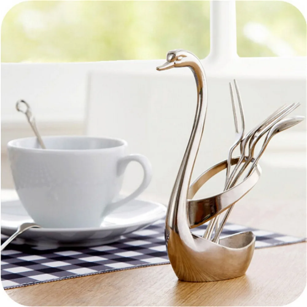 Dehomy 1Set Swan Dinnerware Forks Holder Tableware Set Kitchen Utensils For Wedding Party Application | Дом и сад